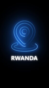 Blue Neon Location Pin Icon with " RWANDA" Text on Black Background Rwanda map marker