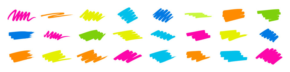 collection of different types of marker strokes to highlight text. highlighter brush strokes and marks
