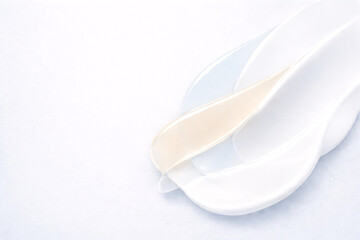 Fototapeta premium Translucent Milk, Latte Cream & Pale Blue Sheets Overlap, Banner Background