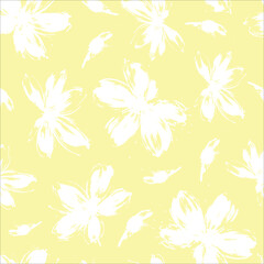 Brush flower vector seamless pattern. Hand drawn botanical ink illustration with floral motif. Camomile or daisy painted by brush. Hand drawn painting for your fabric, wrapping paper, wallpaper design