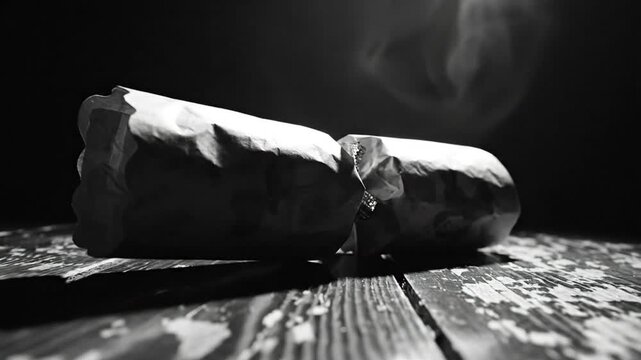Black and white close up of a Christmas cracker in a dark environment creating a dramatic atmosphere