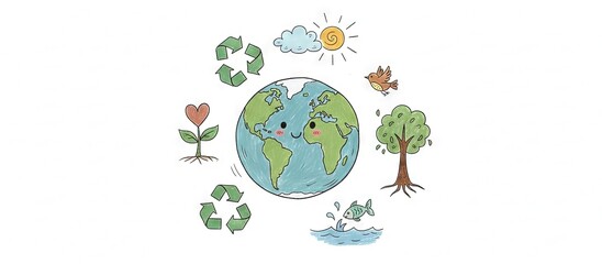 Earth Day sustainability simplistic doodle/scribble drawing