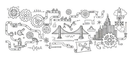 Engineering comical simplistic doodle/scribble drawing