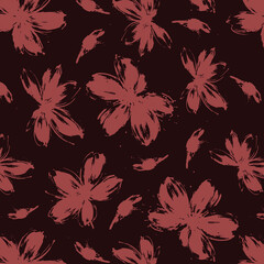 Brush flower vector seamless pattern. Hand drawn botanical ink illustration with floral motif. Camomile or daisy painted by brush. Hand drawn painting for your fabric, wrapping paper, wallpaper design