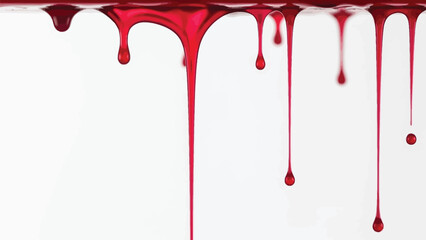 Red blood dripping effect on white background