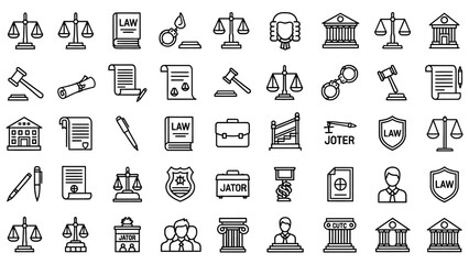 Fototapeta premium Collection of Law and Justice Icons Symbols.