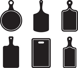 Set of cutting boards in different shapes and sizes for kitchen use and food preparation on transparent background