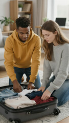 Packing Suitcases in a Living Room