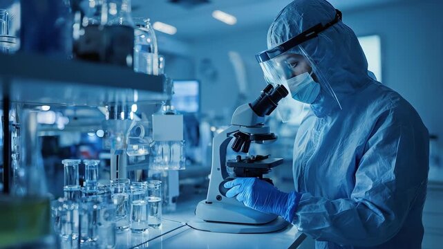 scientist looking at the microscope