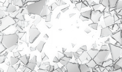 Shattered glass fragments isolated on a transparent background
