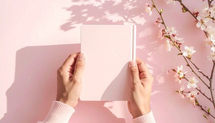 淡いパステルカラーのノートを手に持つ、顔の見えない手元だけの春のライフスタイルシーン。
花などの具体的モチーフを使わず、光と色で春らしさを表現しています。
朝の自然光とやわらかなピンクの反射光が、軽やかで清潔な印象を演出。
広告、教育、ブランドビジュアル、SNSキャンペーンに幅広く使える素材です。