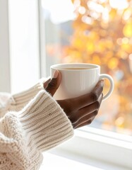 冬の朝、やわらかな窓光の中で温かいマグカップを包み込む手元を切り取ったライフスタイルシーン。
顔や個人を特定できる要素を排除し、静かで落ち着いた雰囲気を演出しています。
背景はミニマルに保たれ、広告やコピー配置に適した広い余白を確保。
冬キャンペーン、暮らし、ウェルネス、カフェ、在宅時間のビジュアルに最適なストック素材です。