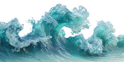 Crashing ocean wave with turquoise water isolated on a transparent background