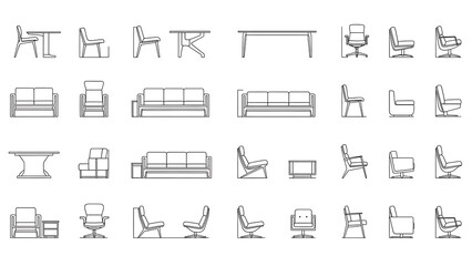 CAD Drawings Set of Silhouette Modern Furniture Icons. AI Generated.
