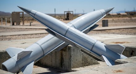Missile Display in Crossed Position, Ceramic White, Desert Backdrop