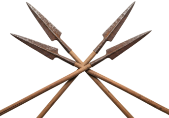 rusty metal arrows crossed over each other isolated on transparent background