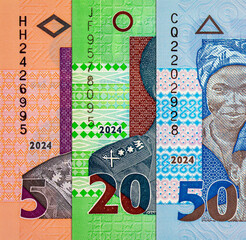 Naira Nigeria banknotes of various denominations. Money of Africa. New polymer money of Nigeria