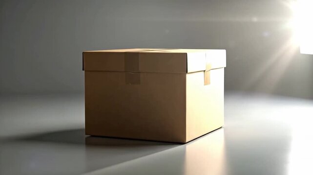 Plain brown cardboard box sealed with tape sits on a neutral surface.