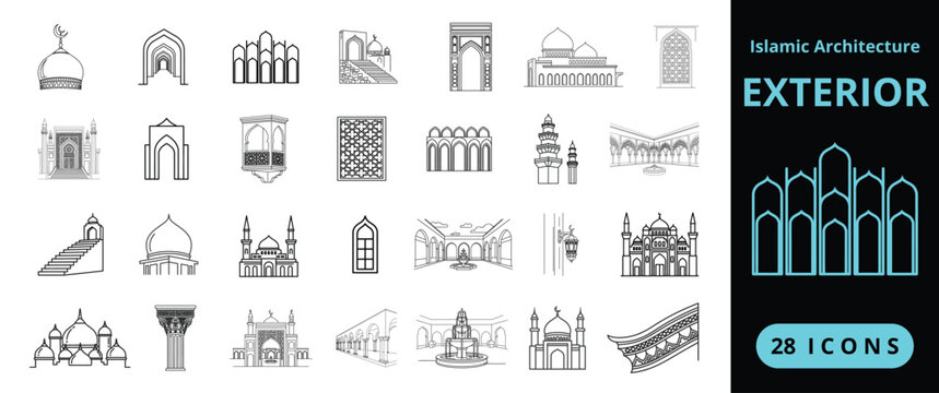 Islamic Mosque Architecture Vector Set for Religious Buildings, Worship Spaces and Cultural Design Use