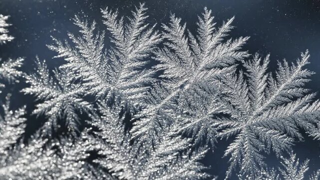 Frozen Wilderness Patterns ice crystals winter Overhead view of stunning, intricate ice crystal formations on a partially frozen lake or pond surface.