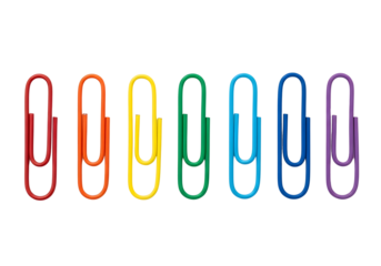 Colorful paper clips in rainbow colors isolated on transparent background