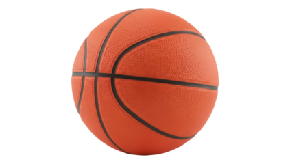 Orange basketball isolated PNG on transparent background, sports equipment for team games and physical activity