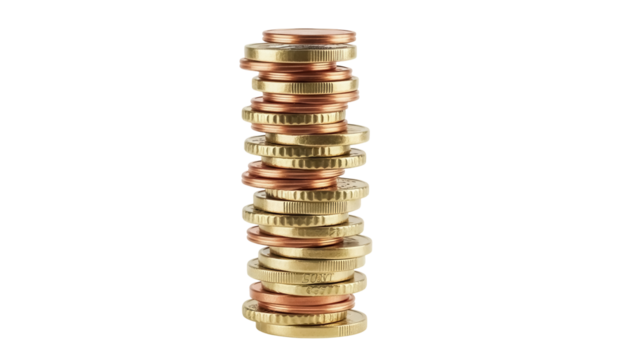 Stack of euro coins isolated on transparent PNG, pile of money for savings and investment concepts, financial wealth and economic growth - Powered by Adobe