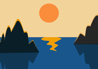  illustration of a sunset over the seas and the karst. suitable for children's room decoration images
