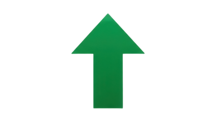 Green arrow pointing up isolated PNG, direction sign for navigation and growth on transparent background