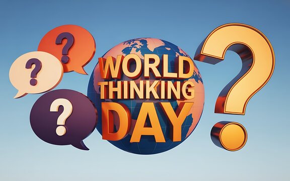 World thinking day concept with question marks - Powered by Adobe