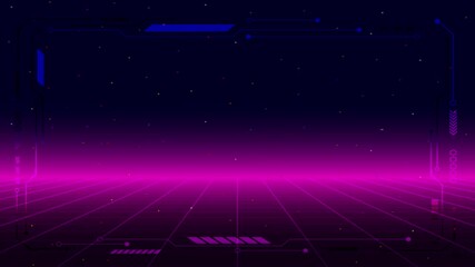 PRESS START. pixel art .8 bit game. Retro Sci-Fi Background. glowing neon grid. and stars from vintage arcade computer games - Powered by Adobe