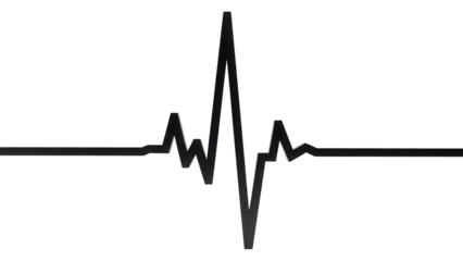 Black heartbeat line PNG isolated on transparent background, medical pulse trace for healthcare and cardiology design element