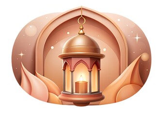 Elegant lantern in islamic archway with warm lighting