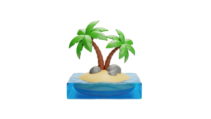 3D Cartoon Tropical Island with Palm Trees