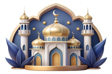 A serene 3d illustration of a mosque under a starry night sky