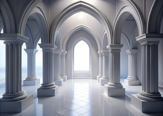 Gothic archway interior with columns and bright light