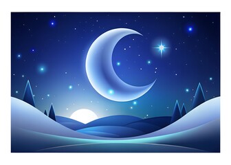 Serene winter night with crescent moon and stars