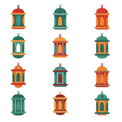 Ramadan Lantern Flat Vector Elements , Islamic Fanous Decoration Set