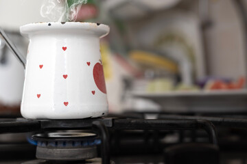 Title: Turkish Coffee Brewing on Gas Stove
