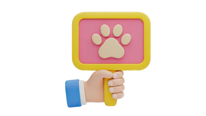 3D Hand Holding Paw Print Sign