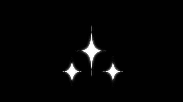 White cartoon twinkling stars animation with flat vector doodle sparkle effects floating softly on black screen background seamless motion 4K