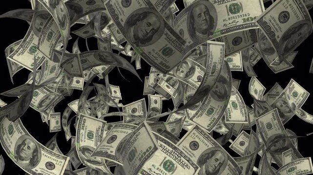 Money explosion us dollar banknotes falling currency cash wealth alpha channel 4k video