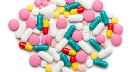 Assorted medications and pills in various colors and shapes