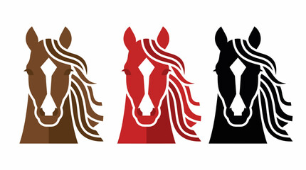Stylized Horse Head Silhouette Vector – Brown, Red, Black Profiles with Flowing Manes for Equestrian Branding, Logos, and Minimalist Animal Design Projects