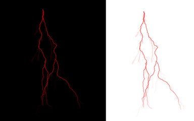 Red lightning bolt on black and white background split design