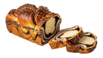Chocolate Swirl Bread: A close-up shot of a delectable chocolate swirl bread, expertly baked and sliced to reveal its intricate pattern.