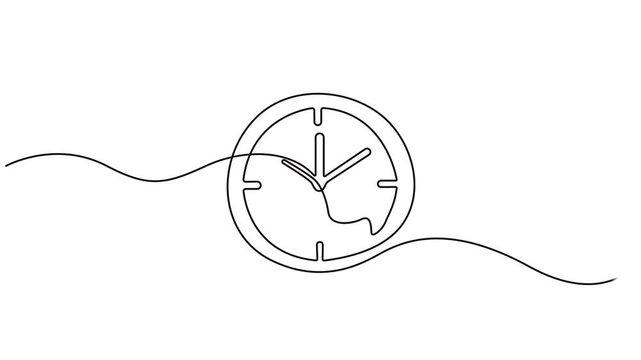 Continuous one line drawing clock icon with doodle hand drawn style. Self drawing.one line  vector illustration  with out background