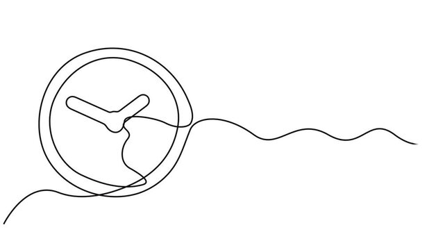 Continuous one line drawing clock icon with doodle hand drawn style. Self drawing.one line  vector illustration  with out background