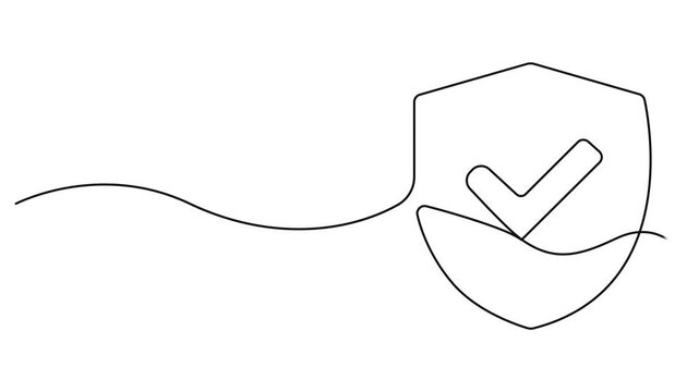 Shield animation continuous one line drawing, Video. A shield drawn in one continuous line. Protection sign concept. Animation on white background 4K, animation of a continuous lock drawing with one.