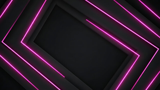 A sleek black background illuminated by vibrant neon pink lines forming a layered rectangular frame from an overhead viewpoint.